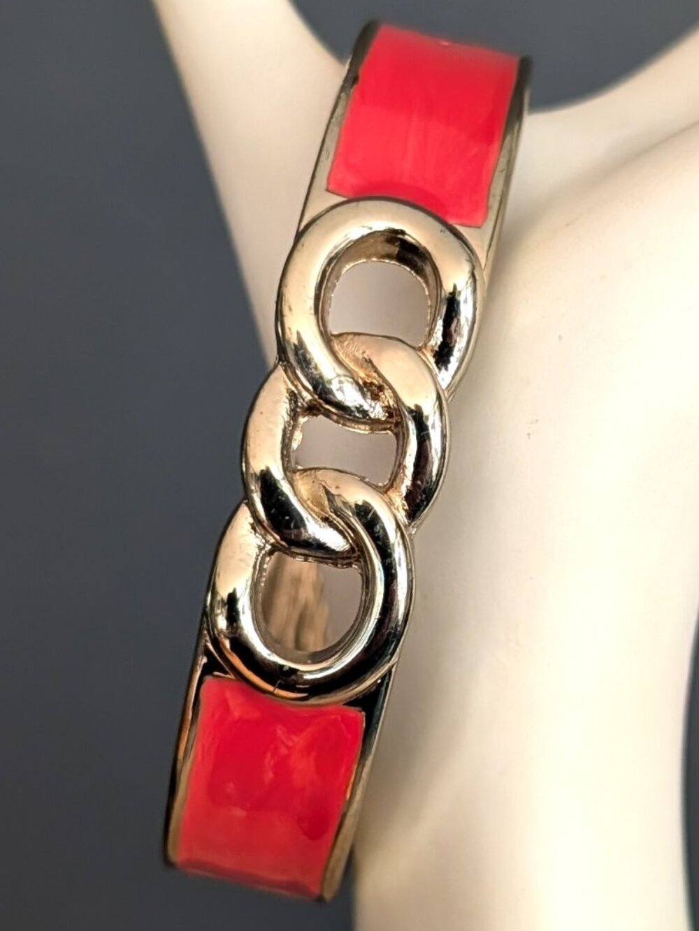 Gold and orange enamel bangle